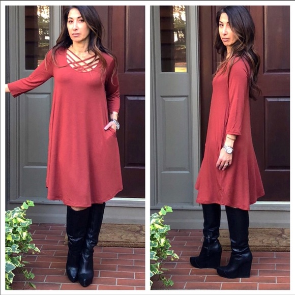 ✨LAST ONE ✨Rust side pocket triple lattice dress - Picture 7 of 8